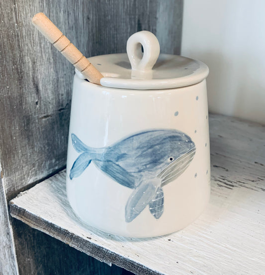 “Denim Blue Whale” honey pot