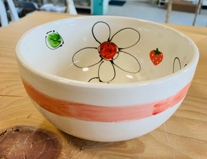 Red Daisies & strawberries cereal bowl