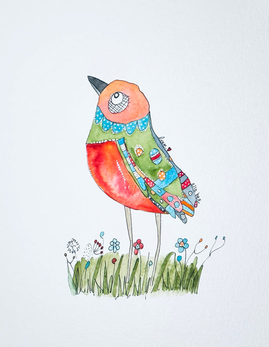 Colourful Love Bird Original watercolour
