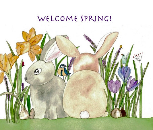 Welcome Spring Bunnies greeting card