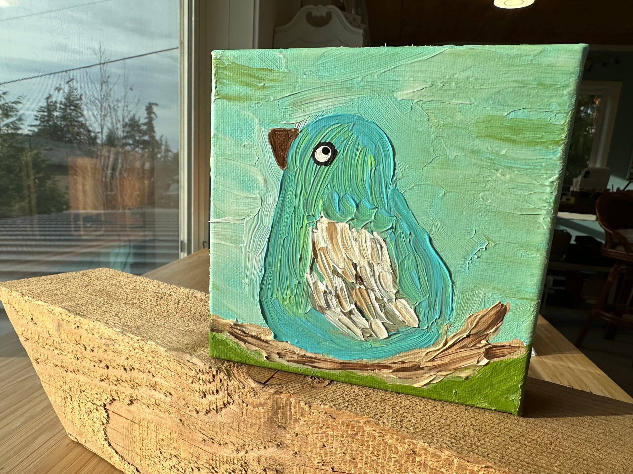 “Bluebird on branch” Acrylic on Canvas