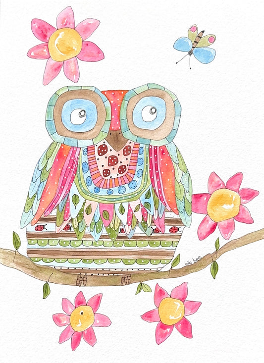 Beautiful Owl & Sunflowers greeting card
