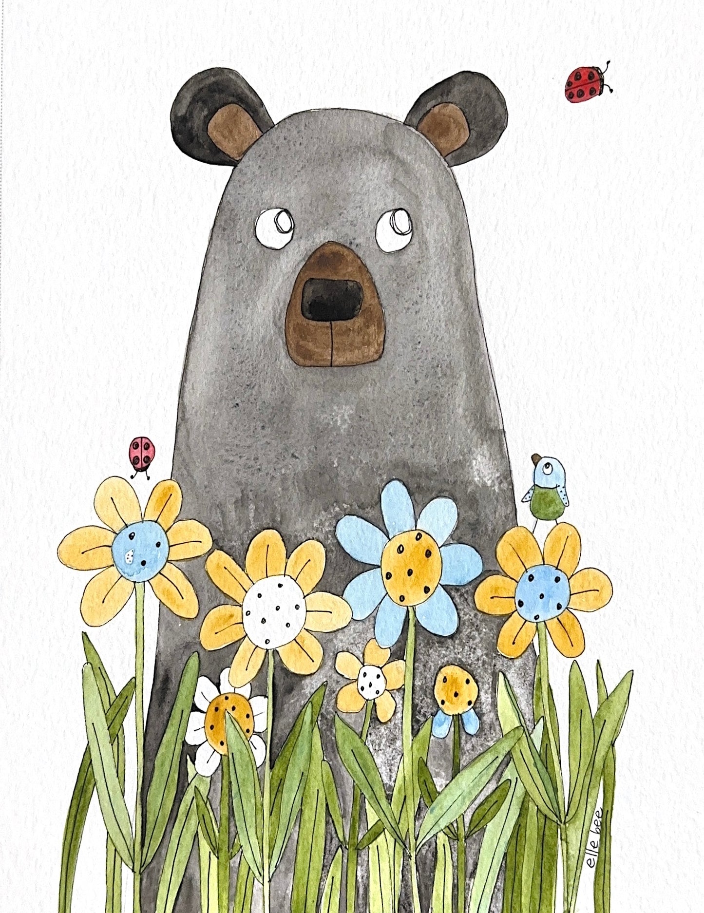 Black Bear in the Daisies greeting card