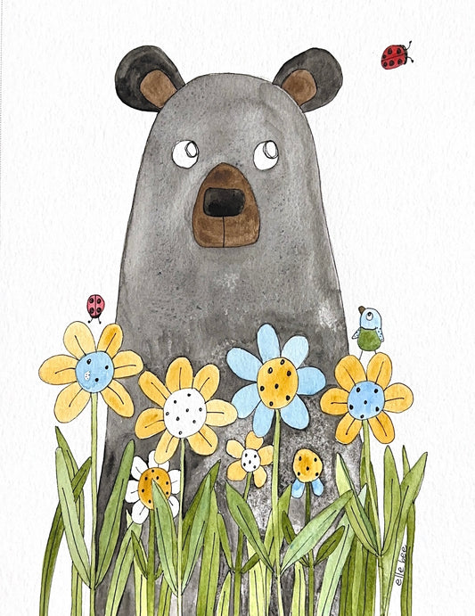 Black Bear in the Daisies greeting card