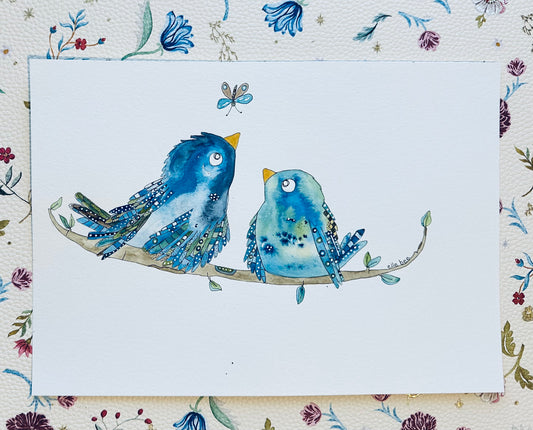 Bluebirds original watercolour