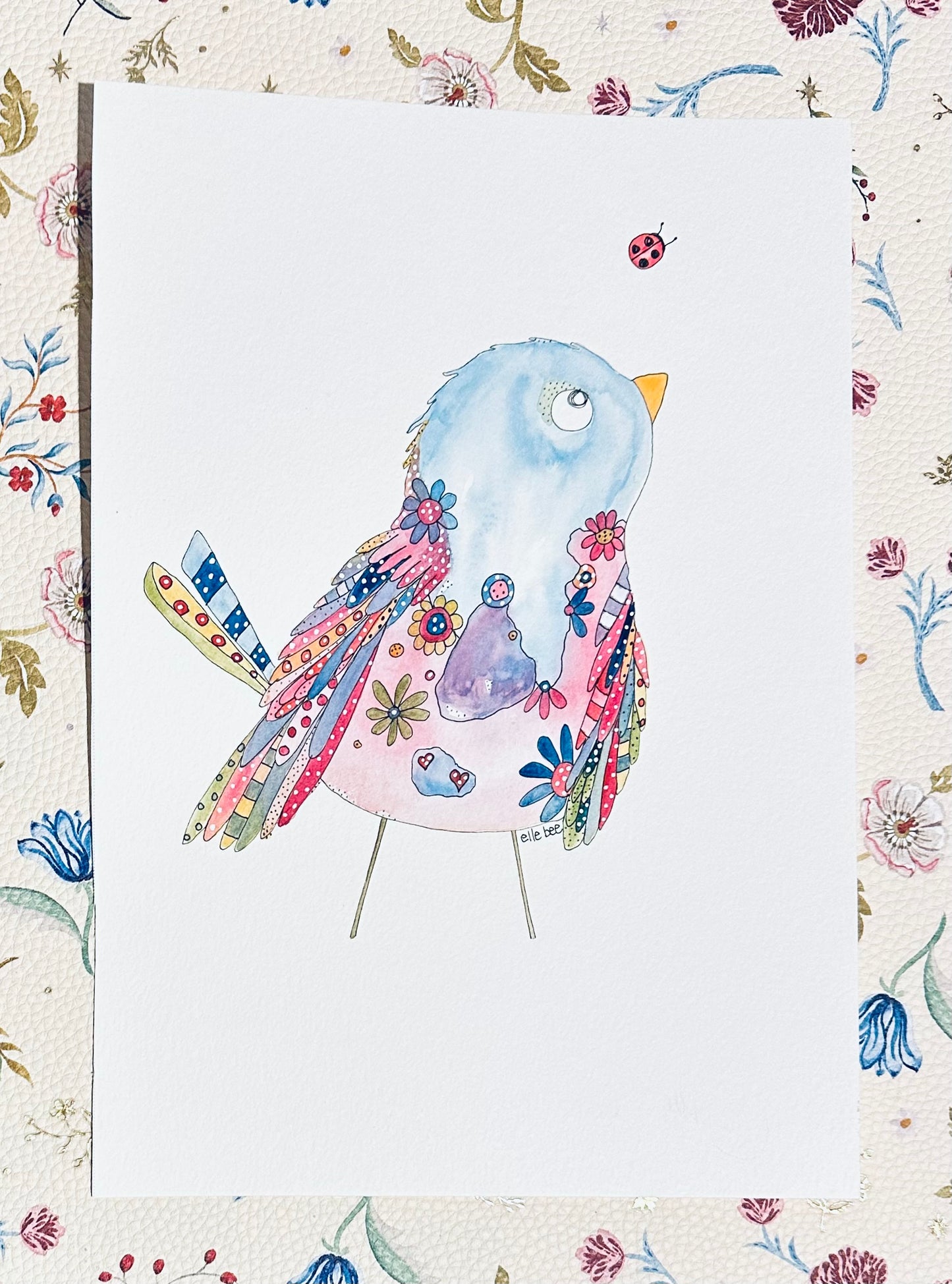 Bubblegum bird original watercolour