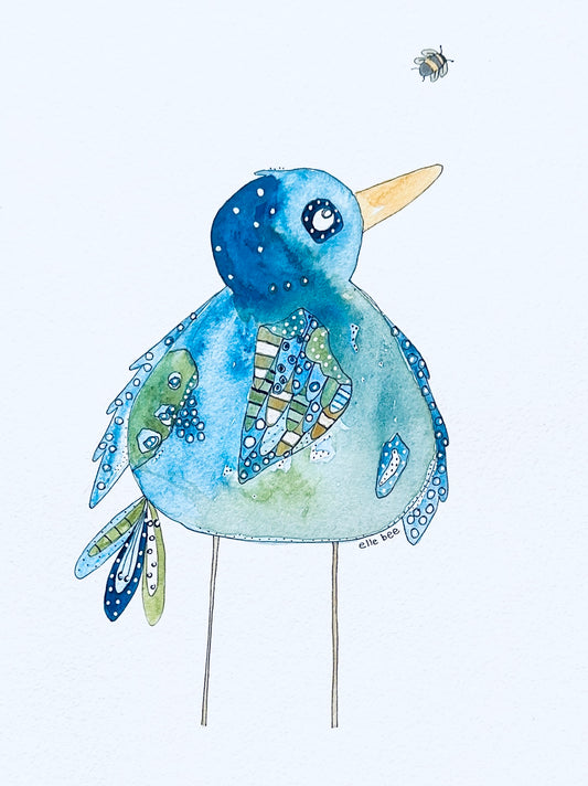 Bluebird & bee greeting card