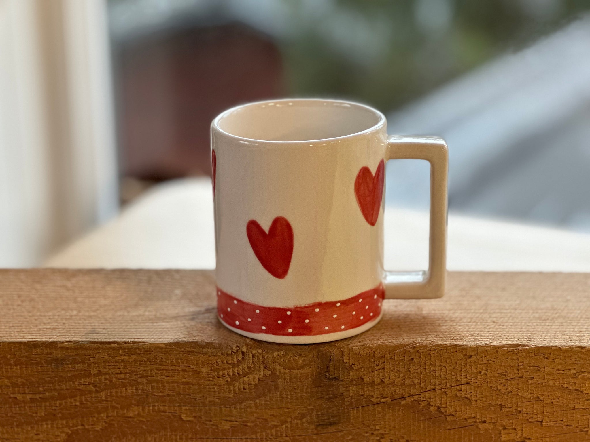 Hearts and polka dot stripe mug