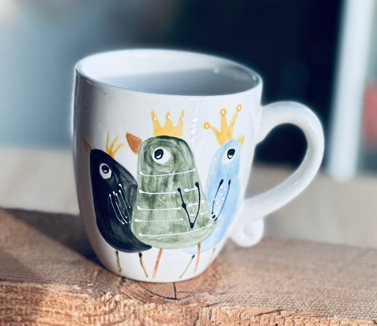 3 birds with crowns mug