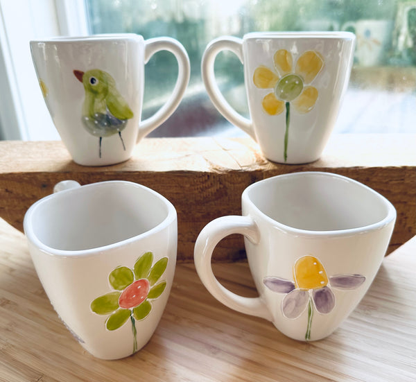 “Birds and flowers” mug set of 4