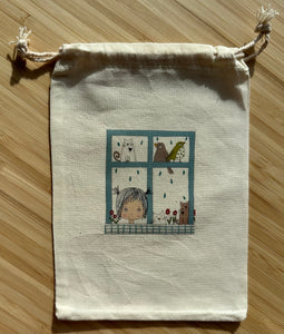 "Girl in window” drawstring bag