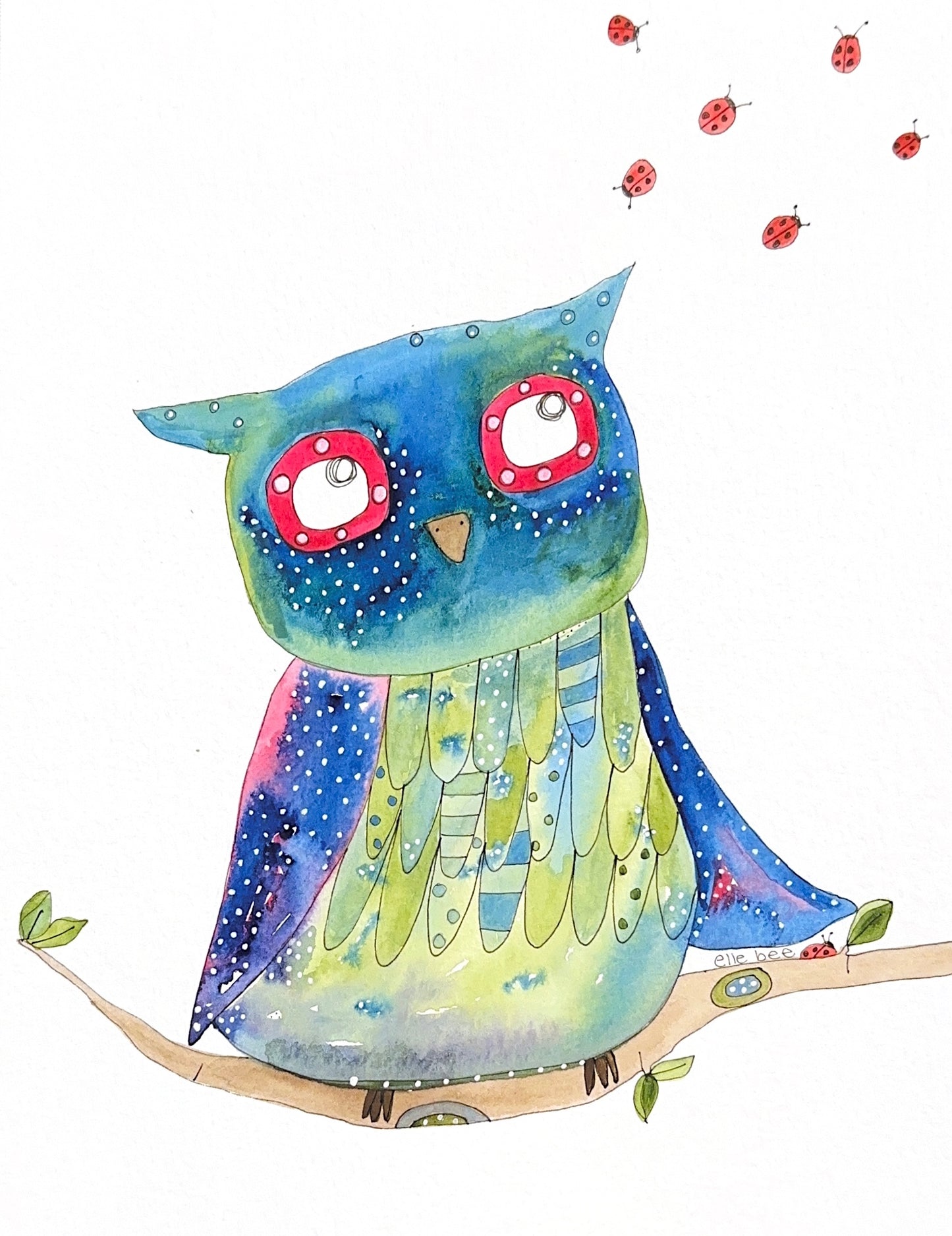 Owl & Ladybugs greeting card