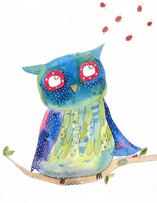 Owl & Ladybugs greeting card