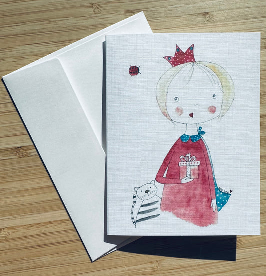 “Beth loves giving gifts just because…” greeting card