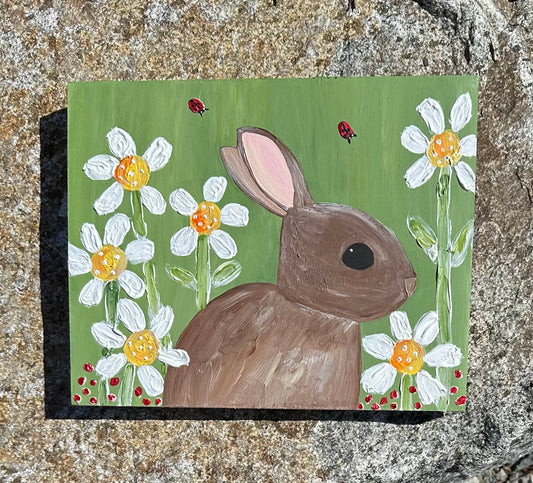 Spring Bunny in the Daisies - Acrylic on board