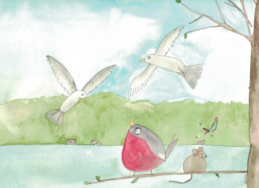 "Otters and Seagulls” greeting card