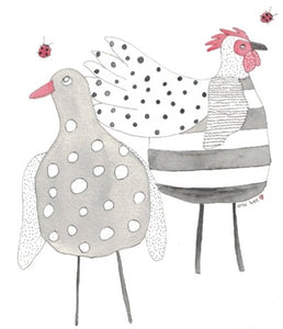 "Black & white Rooster & goose" greeting card