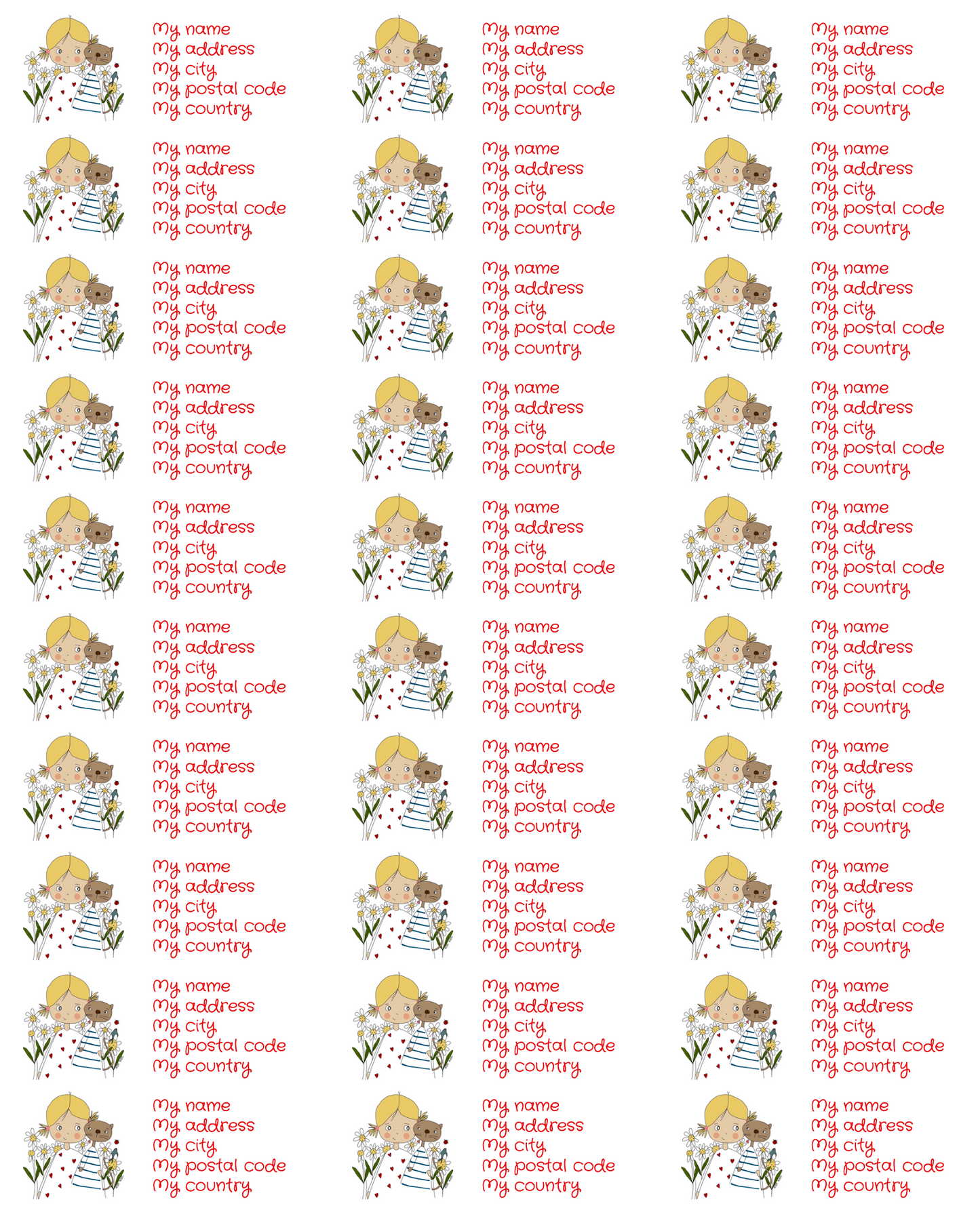 30 Address Labels + 30 stickers set Kitty and Me