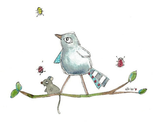 Bluebird & Mouse greeting card