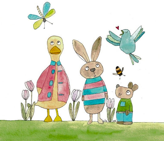 Friends in the Tulip Garden greeting card
