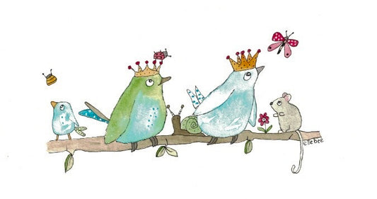 Birds with Crowns greeting card