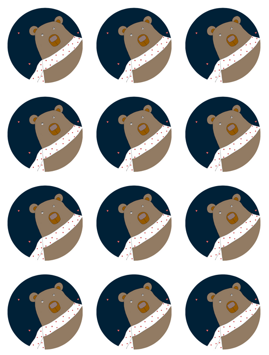 “Brown Bear” round sticker pack of 12