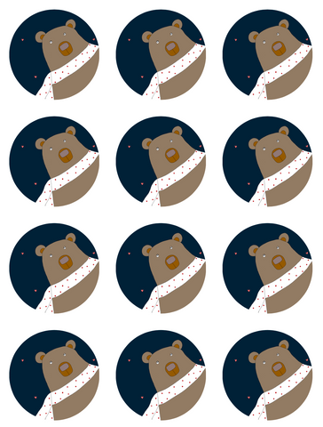 “Brown Bear” round sticker pack of 12