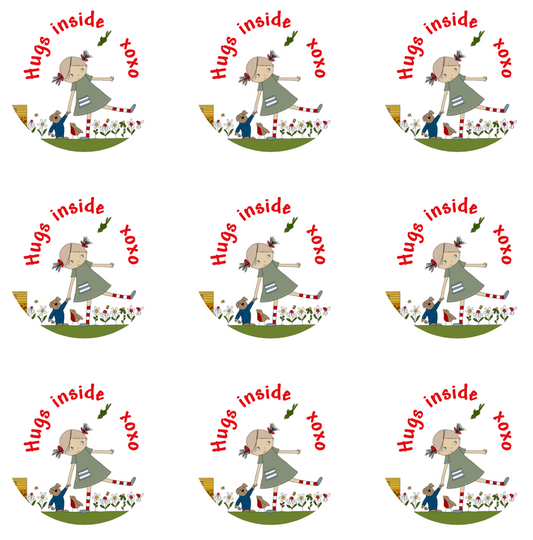 "Hugs inside" round sticker pack of 9