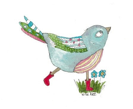 Bluebird in Red Boots greeting card