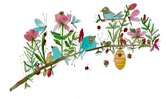 Bluebirds & Ladybugs greeting card