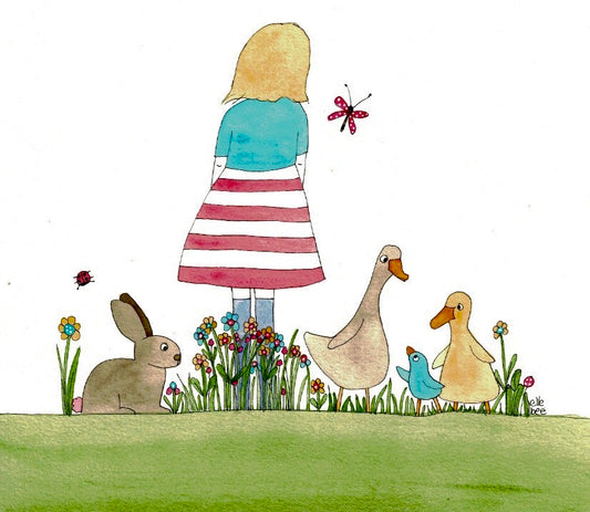 The ducks are planning a surprise for Hannah greeting card