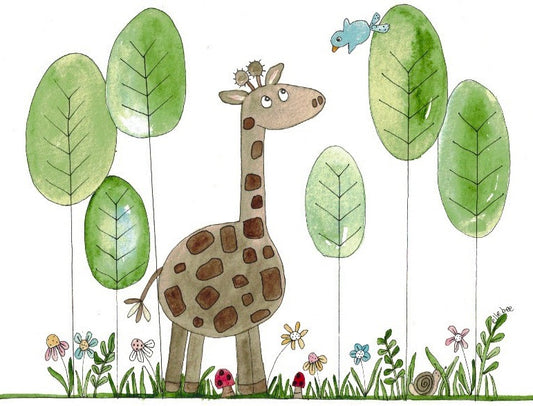Giraffe & Bluebird greeting card