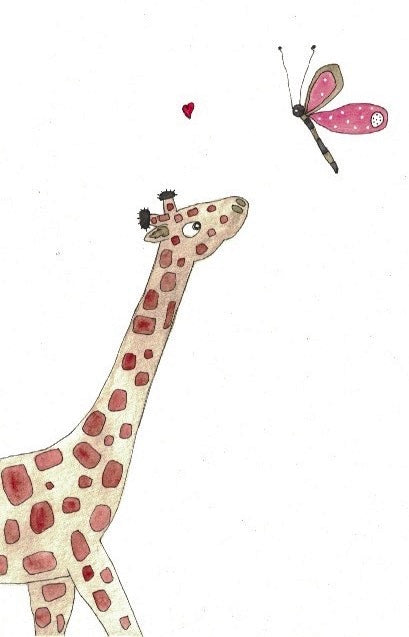Giraffe & Pink Butterfly greeting card