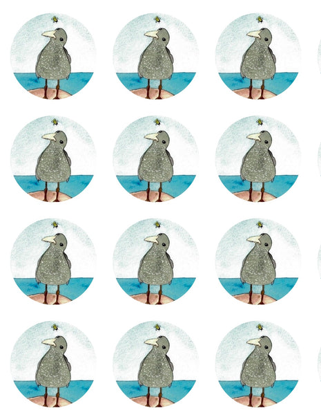 “Seagull and bee” round sticker pack of 12