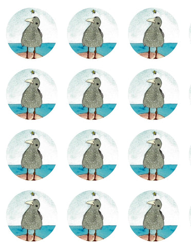 “Seagull and bee” round sticker pack of 12