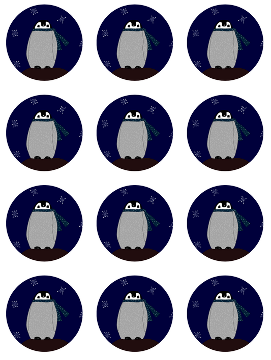 "Penguin” round sticker pack of 12