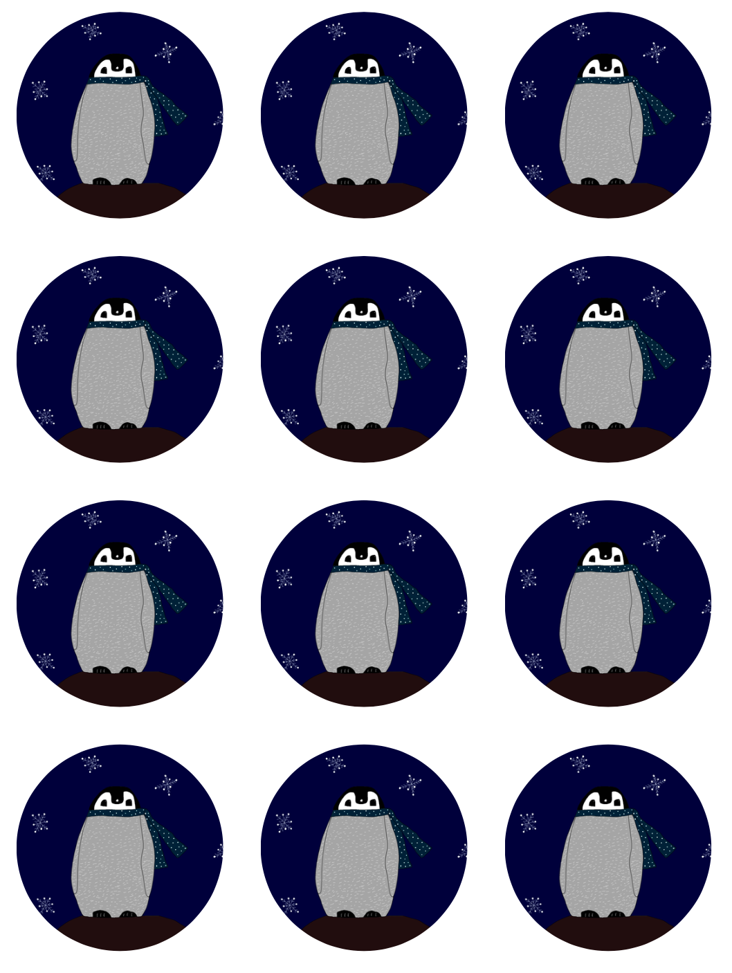 "Penguin” round sticker pack of 12