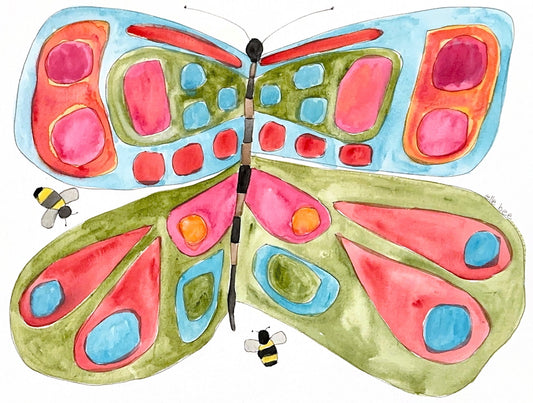 Watermelon Butterfly & Bee greeting card