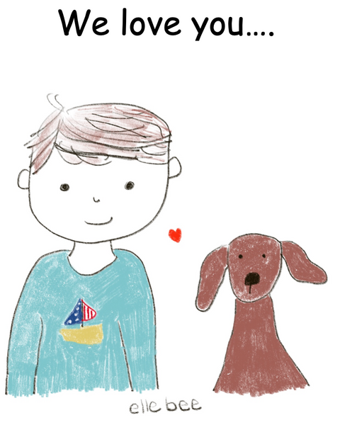 Boy and Puppy drawstring bag