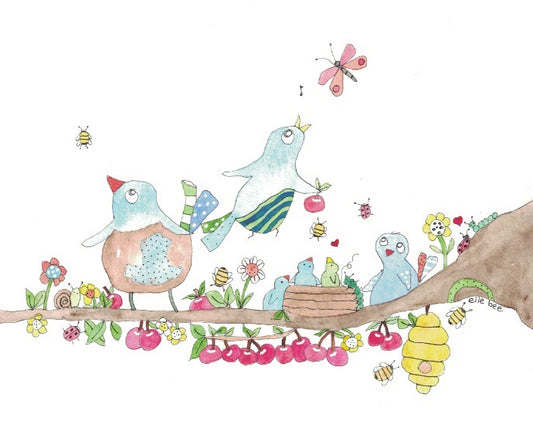 Bluebirds in my cherry tree greeting card