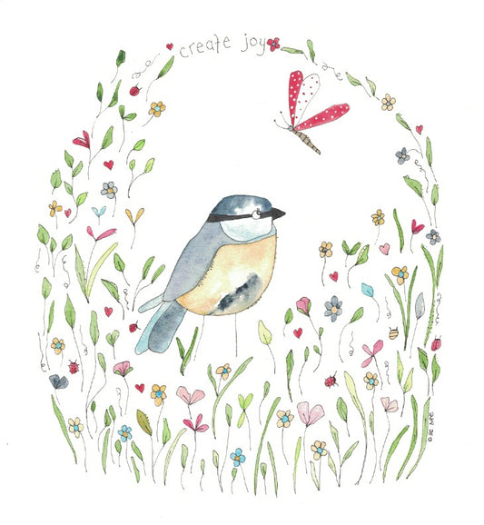 Greeting card "Create Joy - Blue Tit bird"