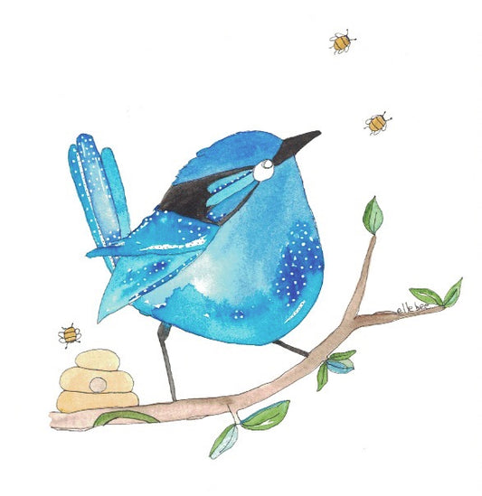 Fairy wren and bees greeting card