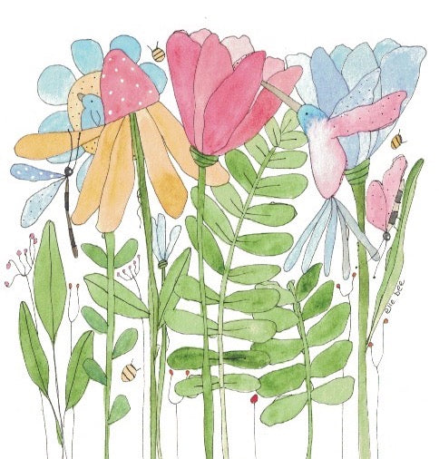 "Hummingbird in the garden" greeting card