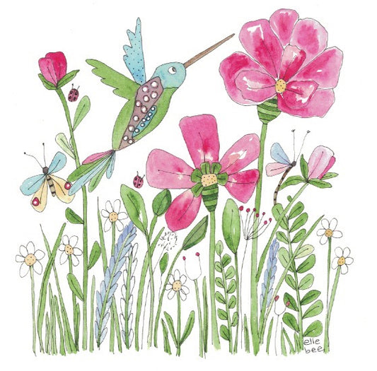 Hummingbird & daisies greeting card