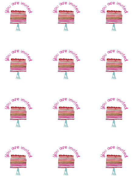 You are invited (cake) round sticker pack of 12