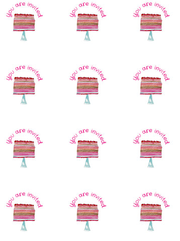 You are invited (cake) round sticker pack of 12