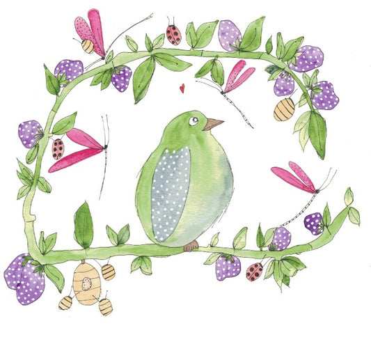 Little Bird in the Blackberries greeting card