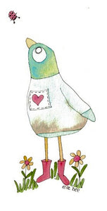Little Bluebird in red boots” greeting card