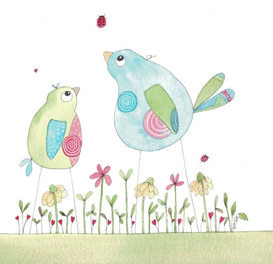Greeting card "Mama bird & chick"