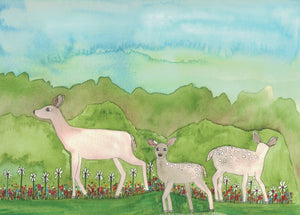 "Mama Deer & Spring Twins" greeting card